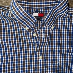 Tommy Hilfiger Men's long sleeve Checkered Shirt blue brown sz XL